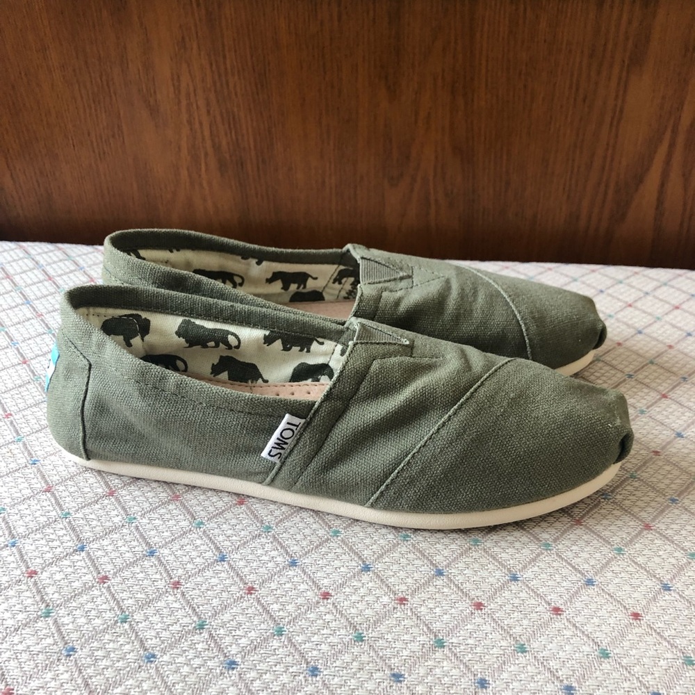 TOMS olive green canvas shoes.